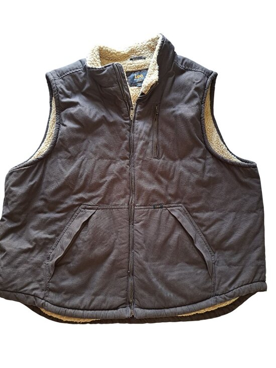 Lee Other - Lee Mens XXL Brown Canvas  Sherpa Lined Fleece Vest  Zipper Pockets Gorpcore